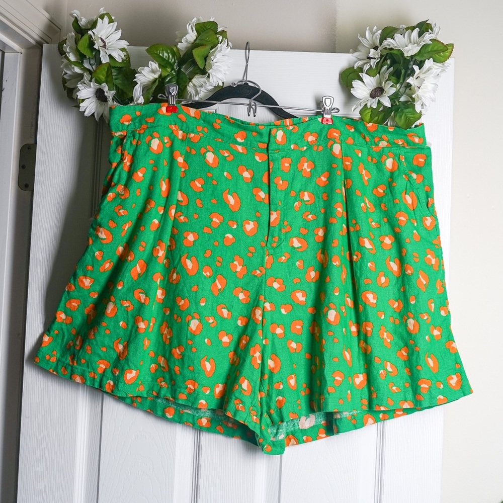 Tabitha Brown x Target Linen Blend Shorts Green Orange Leopard Plus size 2X